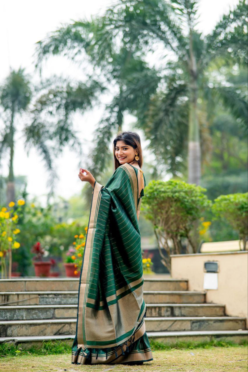 Green Banarasi Raw Silk Saree