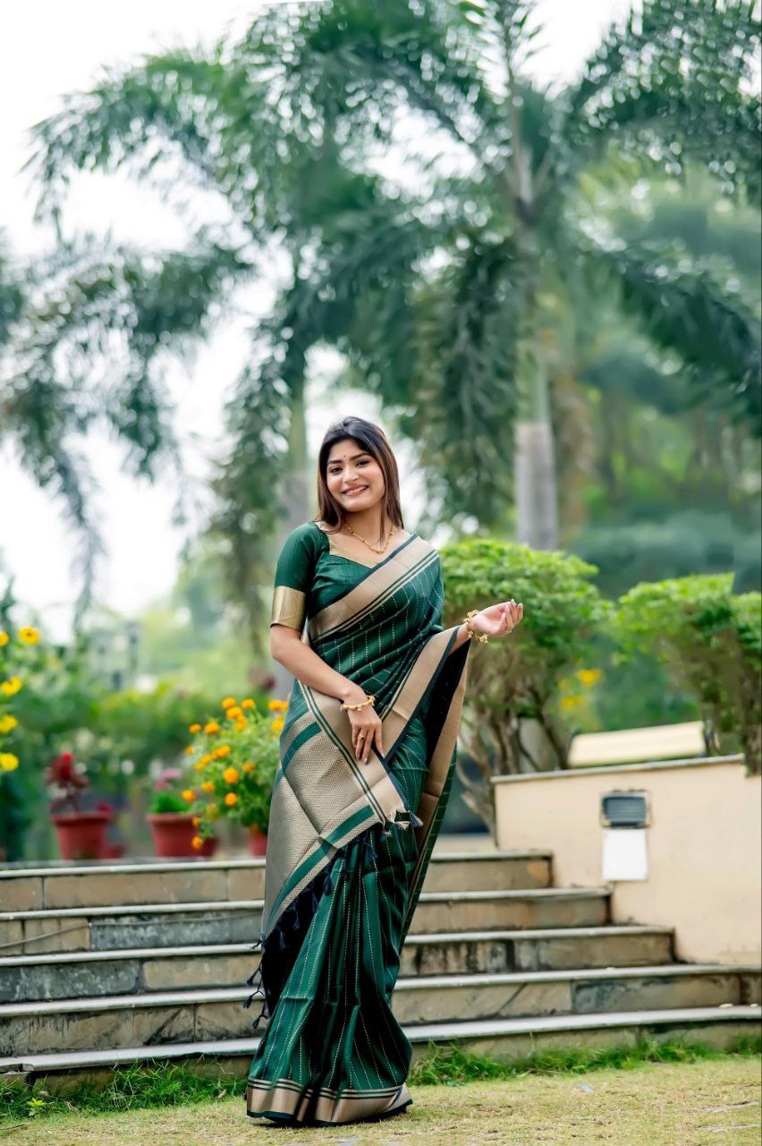 Green Banarasi Raw Silk Saree