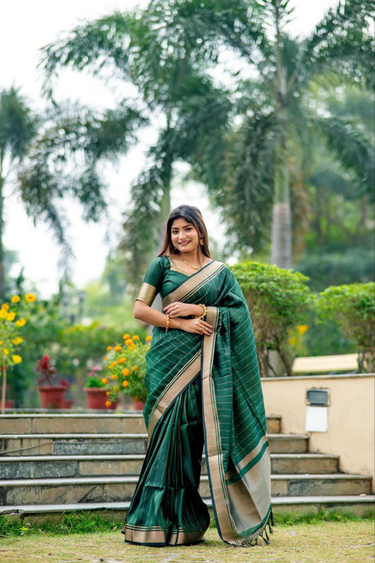 Green Banarasi Raw Silk Saree