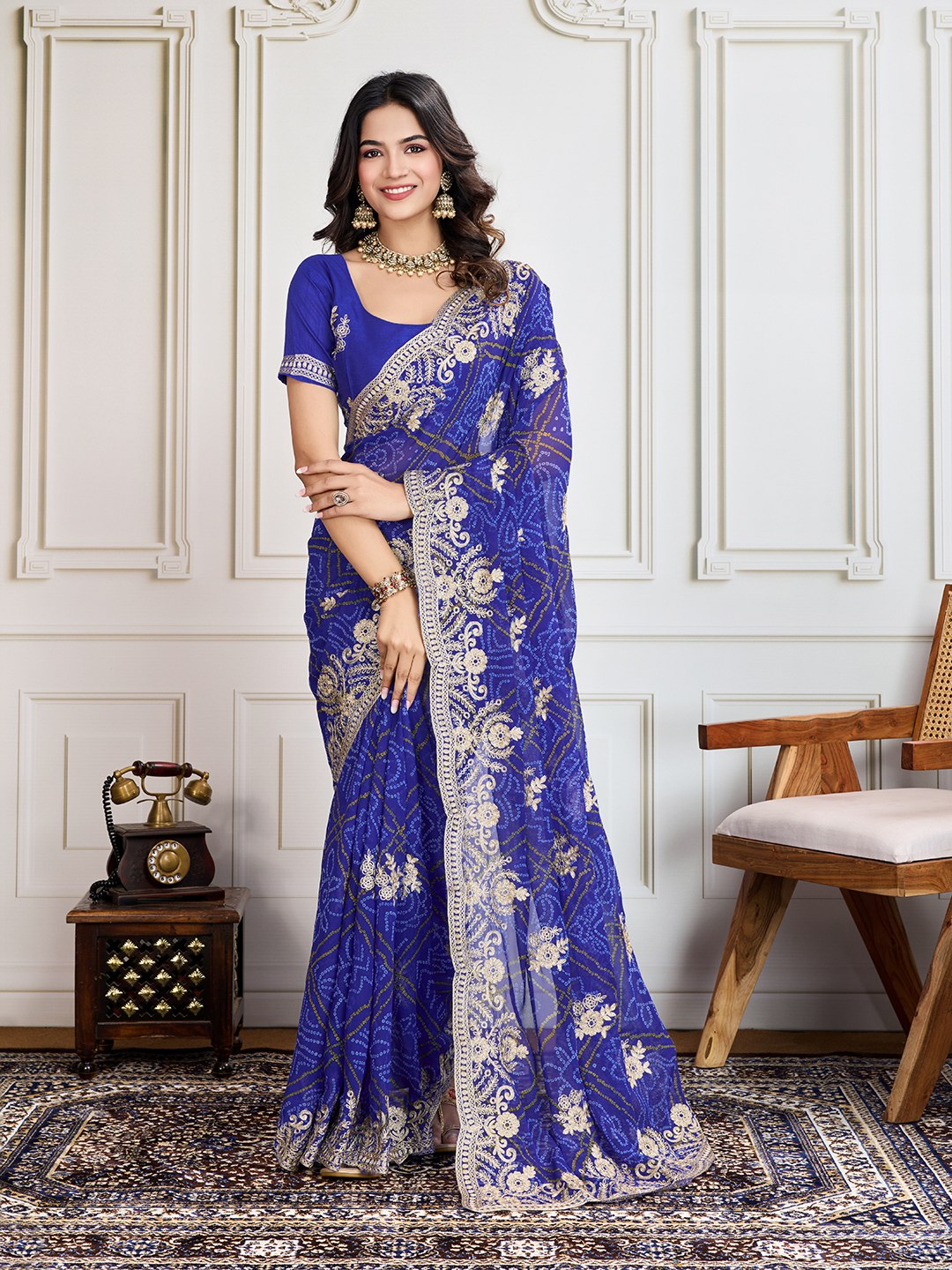 Blue Bandhani Printed Georgette Saree