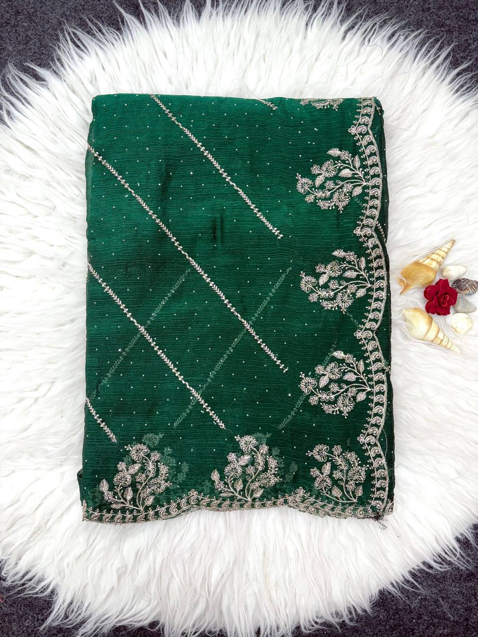Green Designer Fandy Chiffon Silk Saree