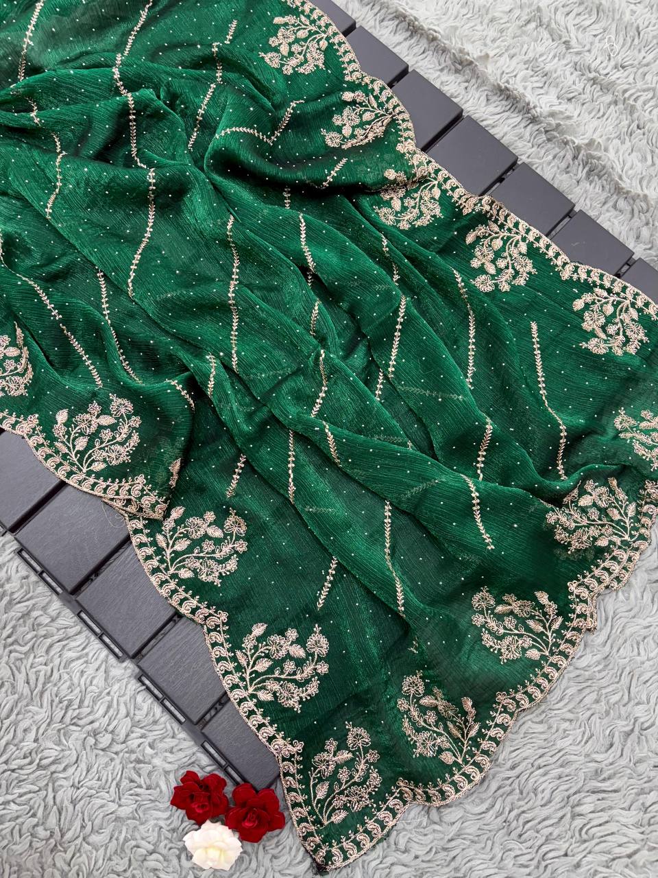 Green Designer Fandy Chiffon Silk Saree