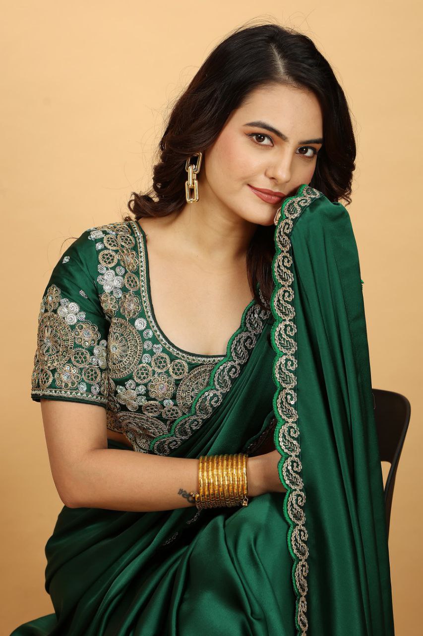 Green Designer Japan Satin Saree