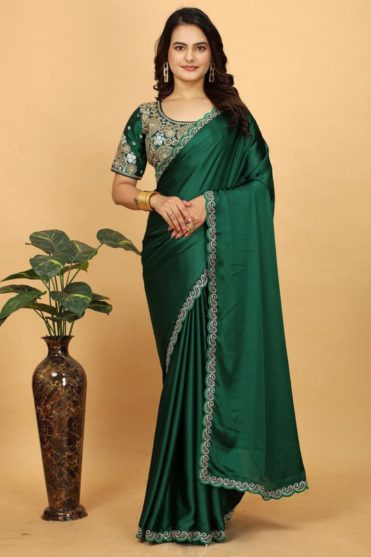 Green Designer Japan Satin Saree