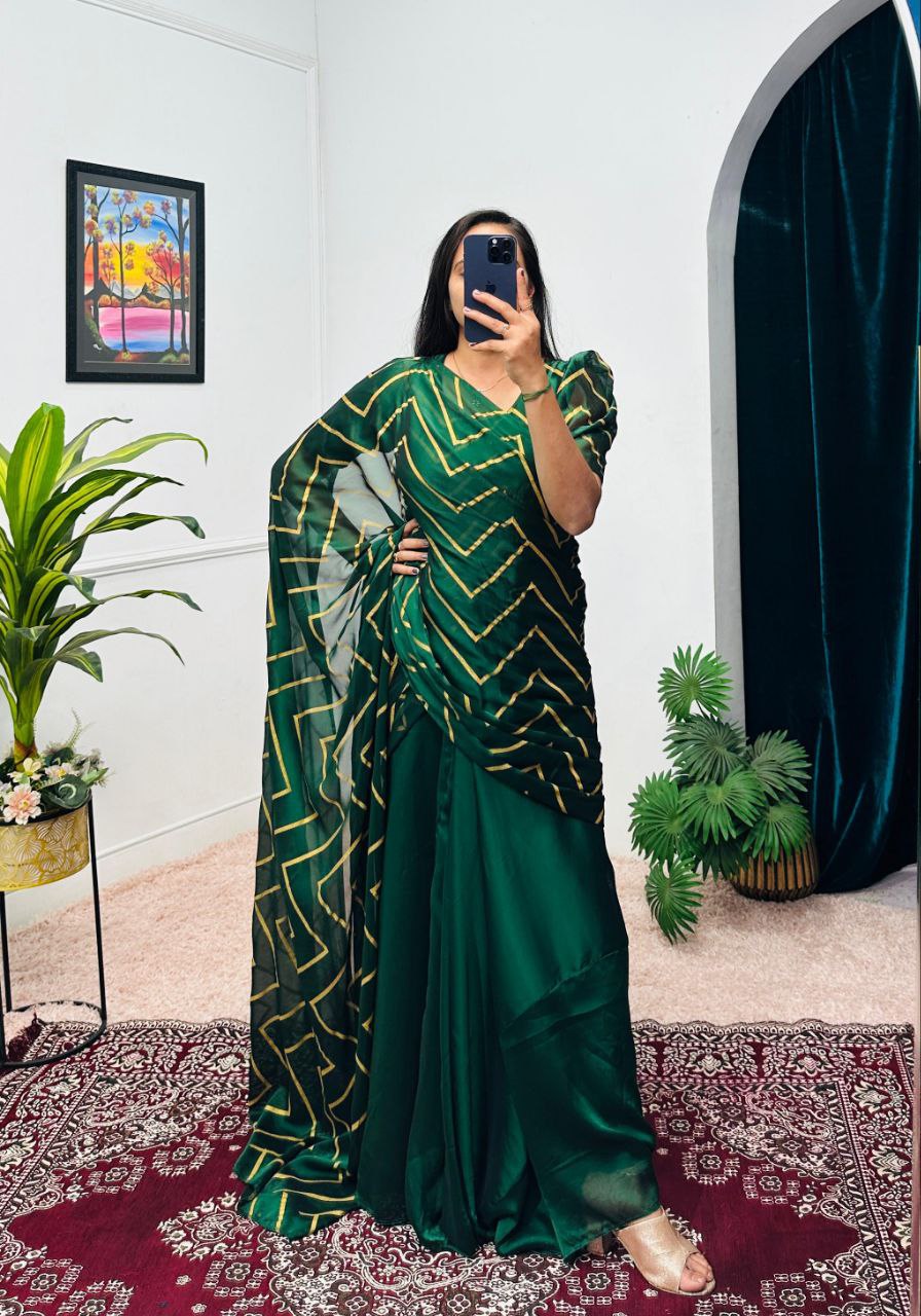 Green Designer Rangoli Silk Gown Saree