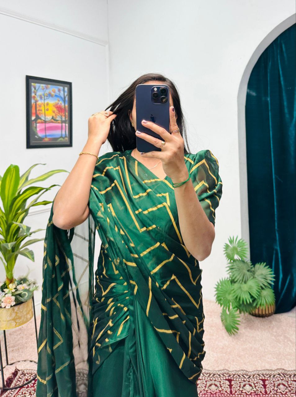 Green Designer Rangoli Silk Gown Saree