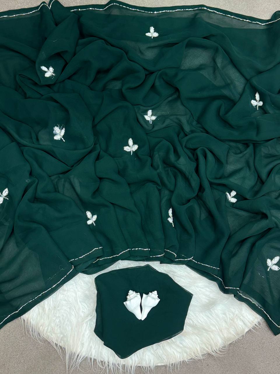 Green Hand Worked Soft Georgette Saree