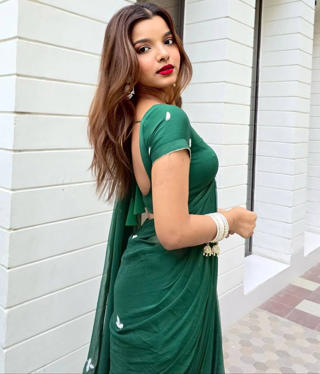 Green Hand Worked Soft Georgette Saree