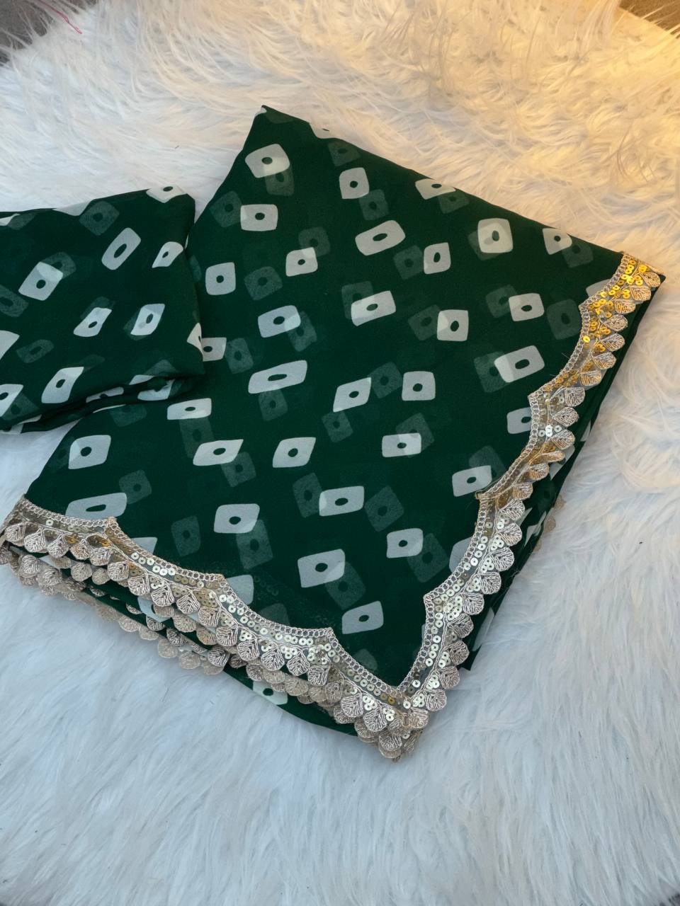 Green Leriya Printed Bandhej Soft Georgette Saree