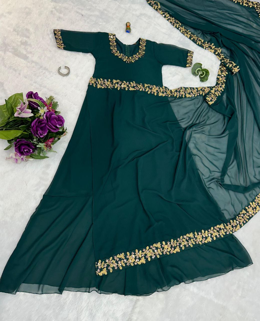 Green Party Wear Georgette Gown Saree
