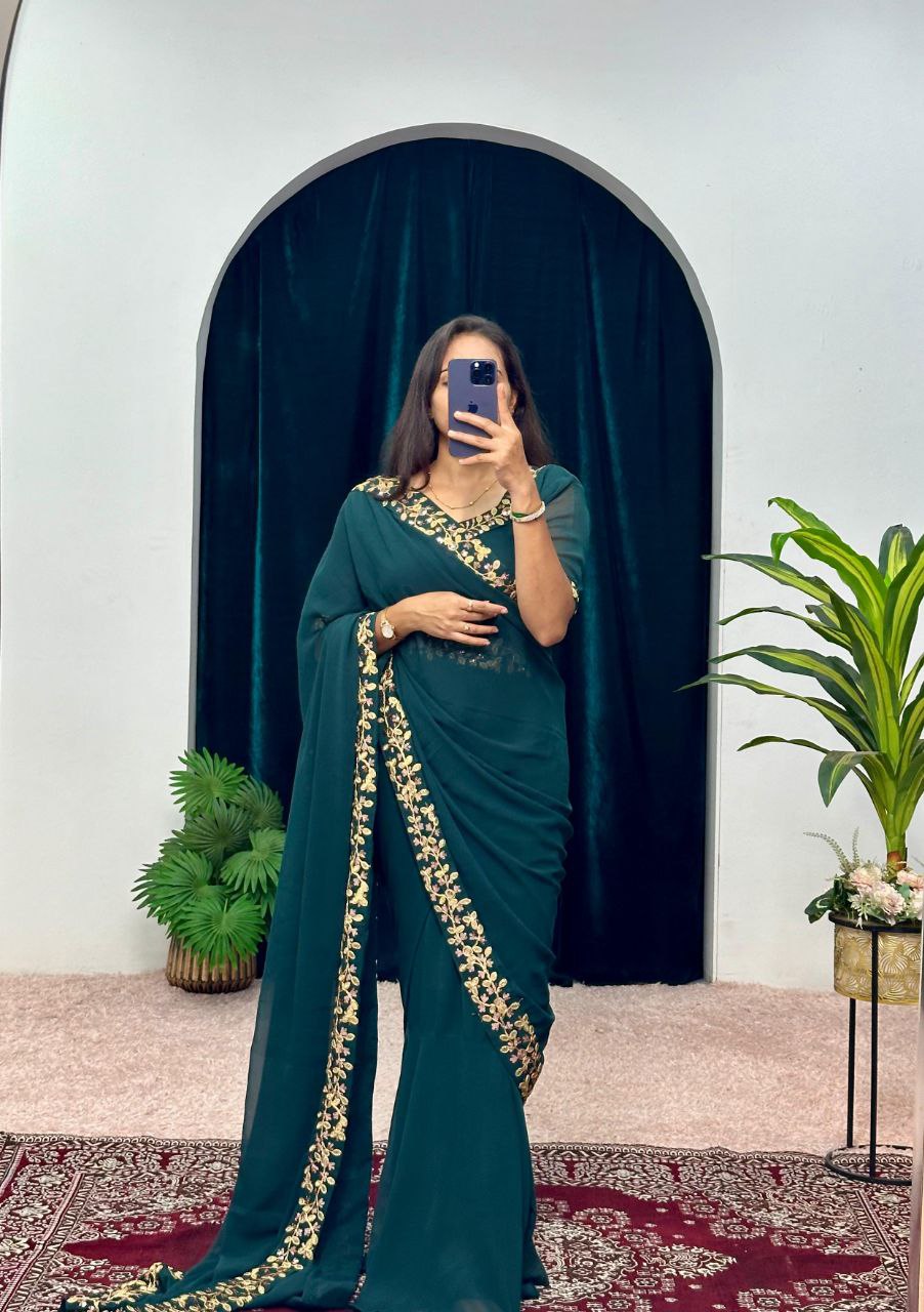 Green Party Wear Georgette Gown Saree