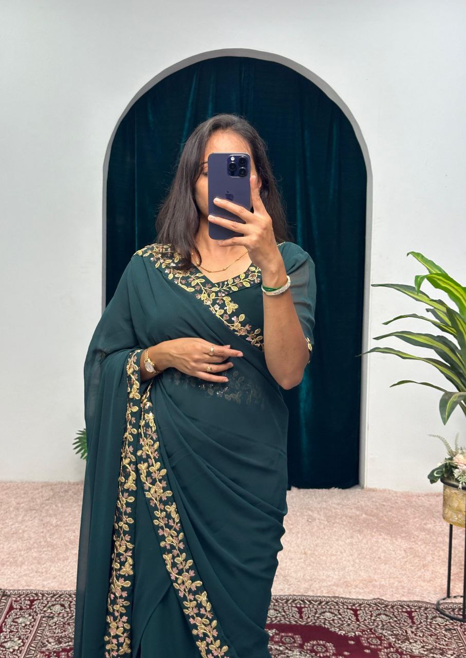 Green Party Wear Georgette Gown Saree