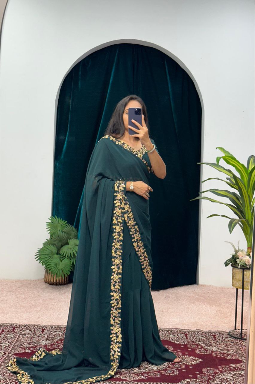 Green Party Wear Georgette Gown Saree