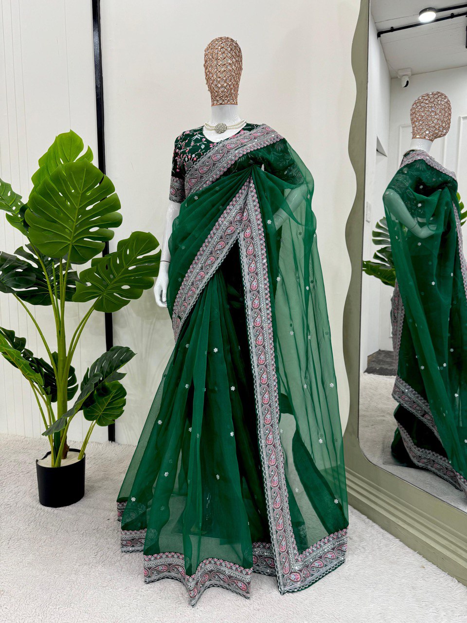 Green Party Wear Organza Silk Saree
