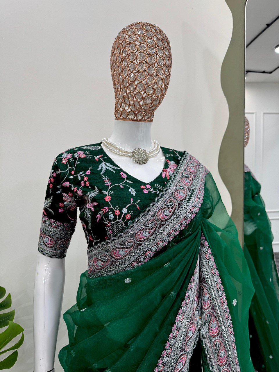 Green Party Wear Organza Silk Saree