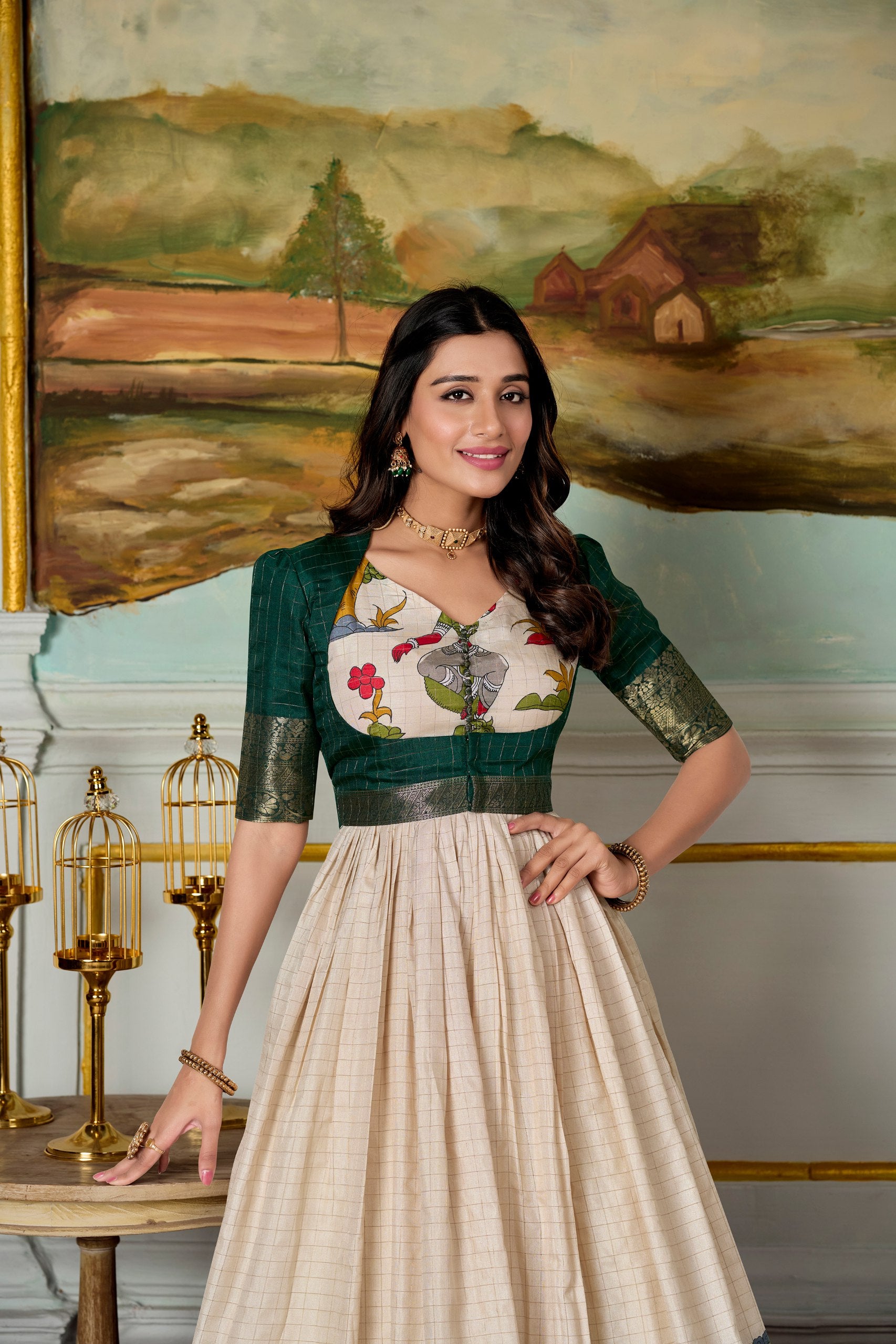 Green Traditional Dola Silk Gown Dress