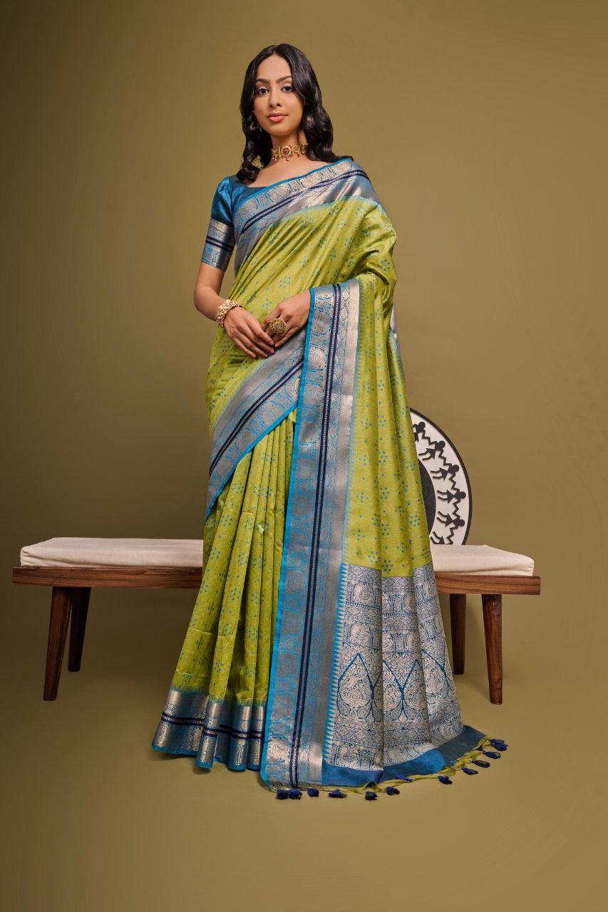 Green Traditional Tussar Silk Saree