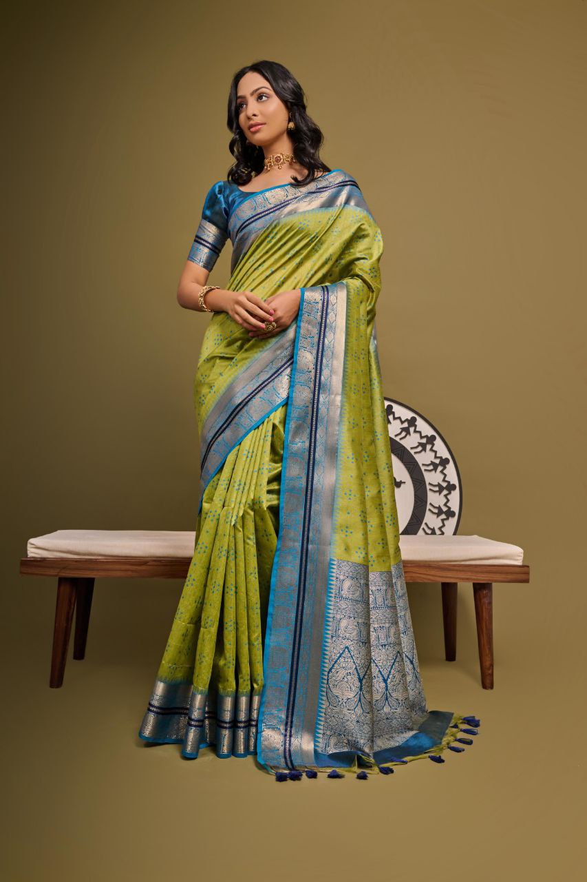 Green Traditional Tussar Silk Saree