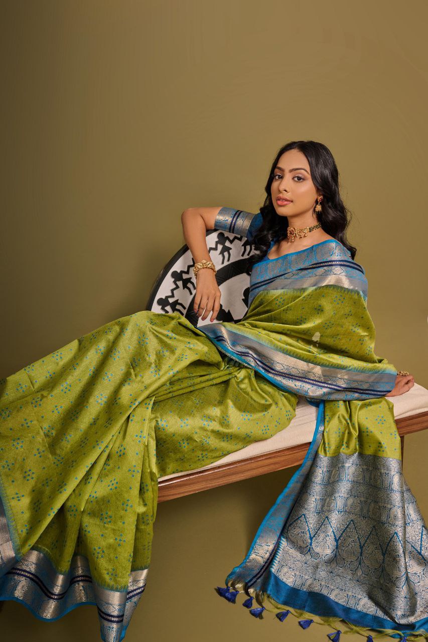 Green Traditional Tussar Silk Saree