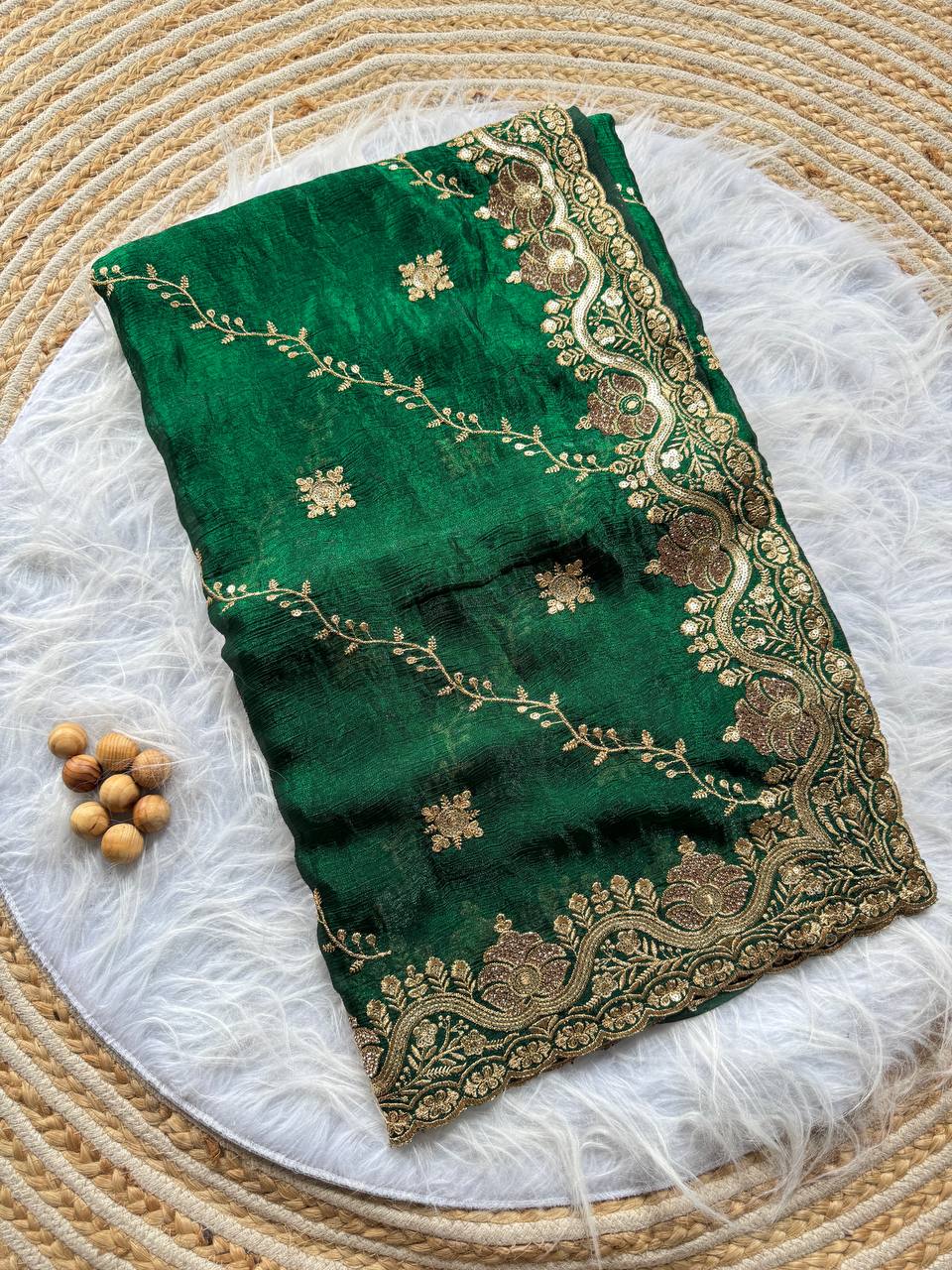 Green Wedding Wear Soft Silk Blend Saree