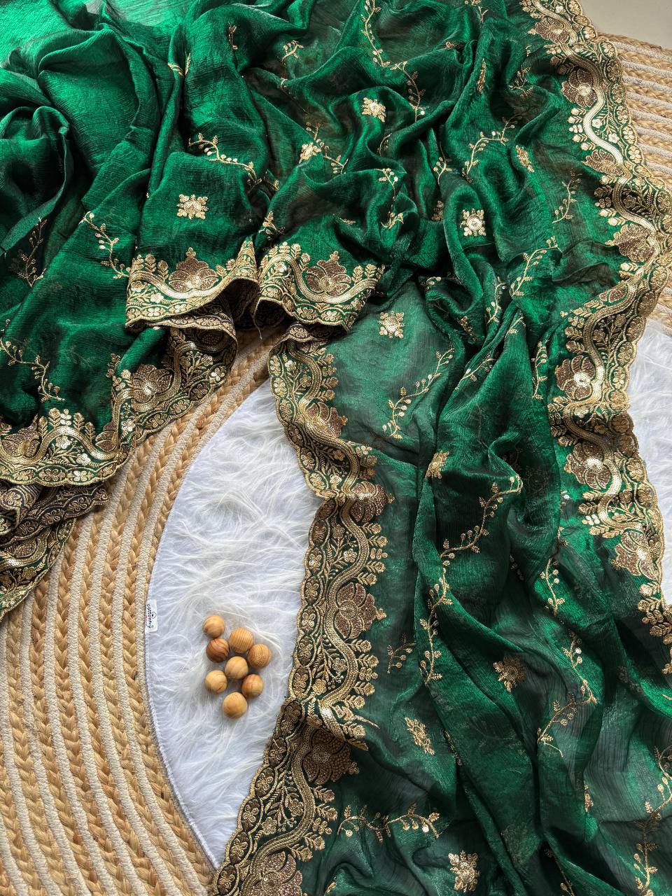 Green Wedding Wear Soft Silk Blend Saree