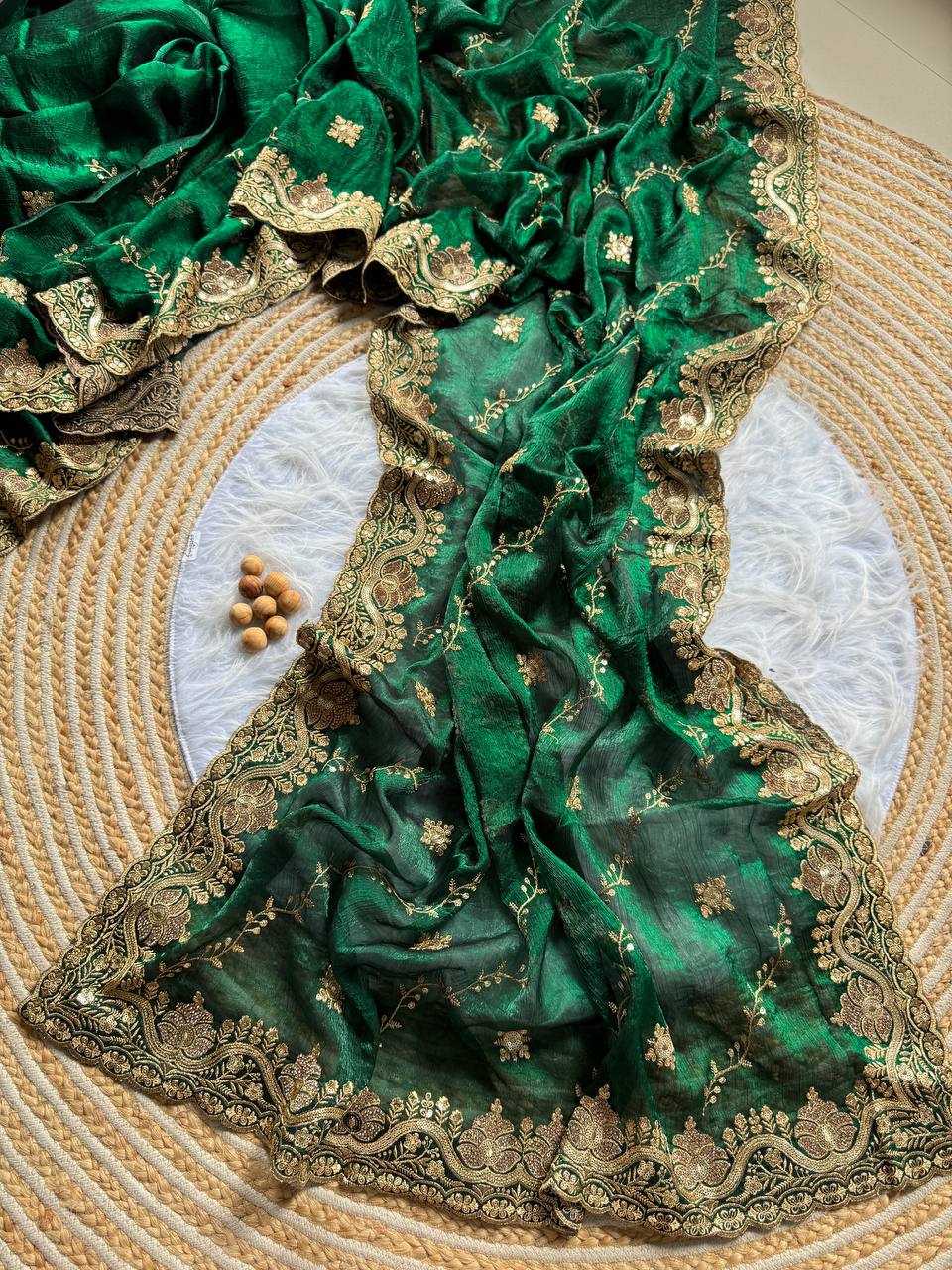 Green Wedding Wear Soft Silk Blend Saree