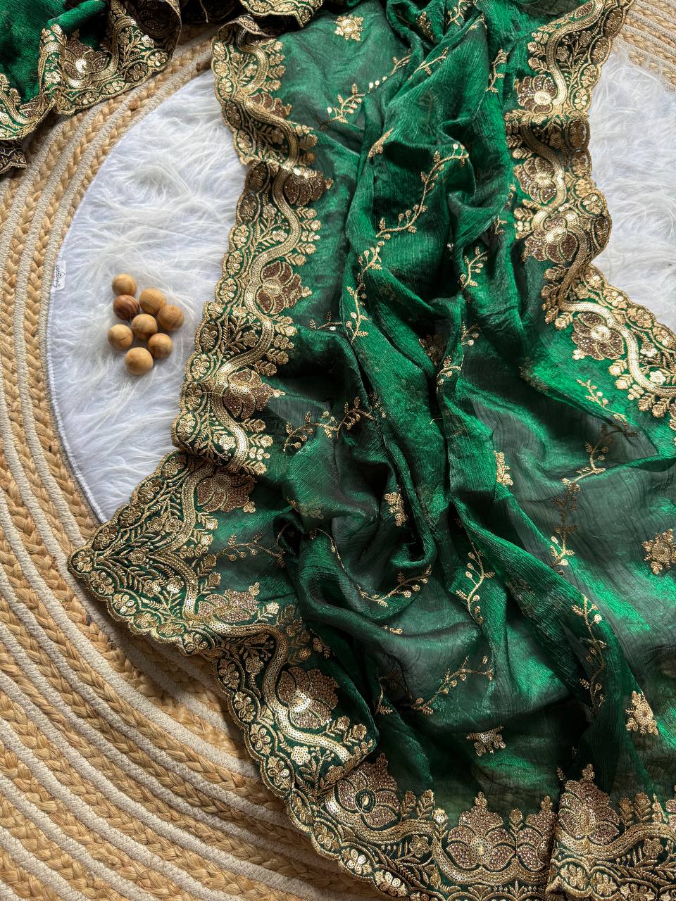 Green Wedding Wear Soft Silk Blend Saree