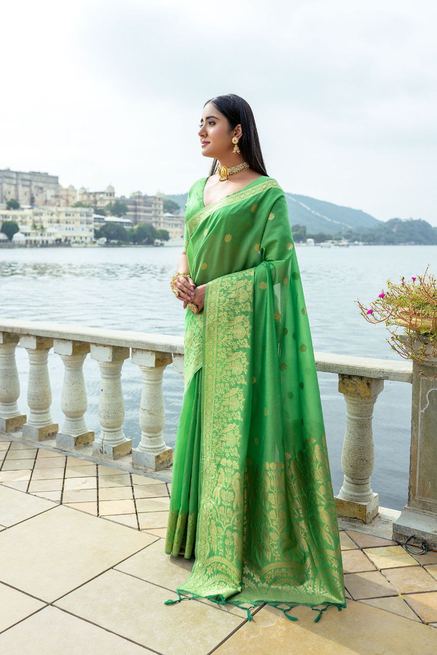 Green Wedding Wear Soft Silk Saree