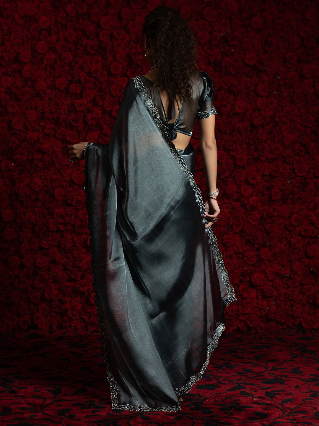Grey Party Wear Tissue Chiffon Saree | 100% Original Saree