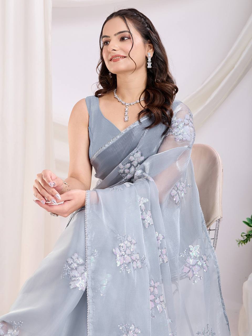 Grey Party Wear Zimmy Choo Silk Saree