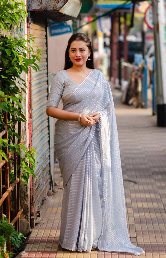 Grey Stylish Chiffon Saree