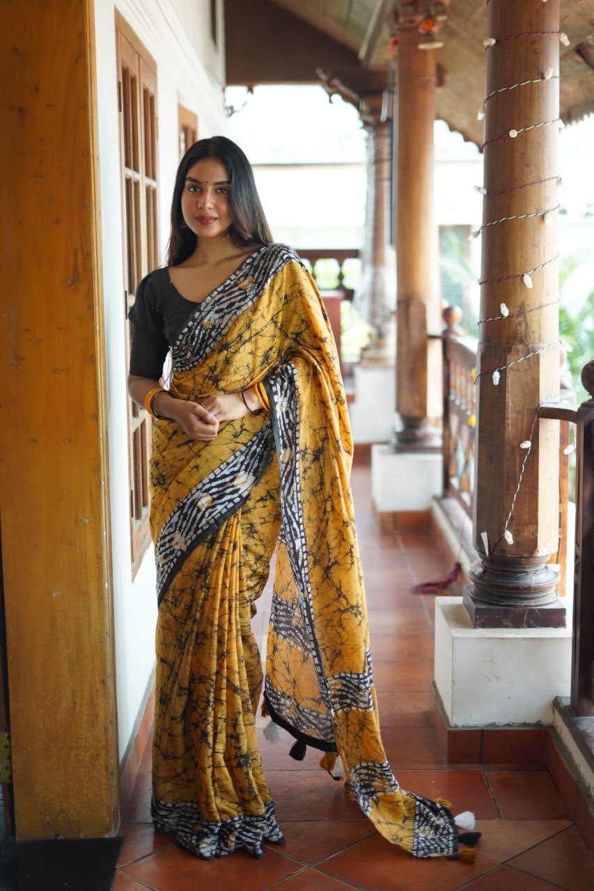 Indian Yellow Chanderi Cotton Saree