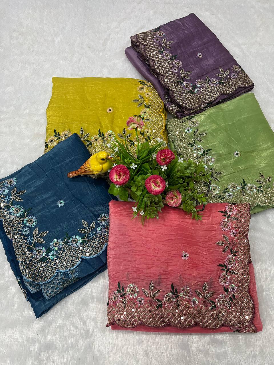 Indian Yellow Fancy Gold Crunchy Saree