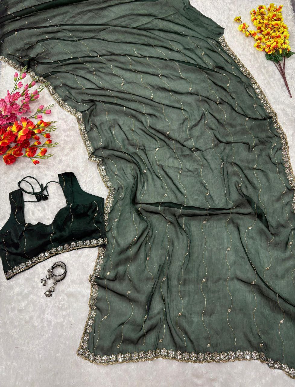 Jungle Green Designer Zimmy Choo Saree