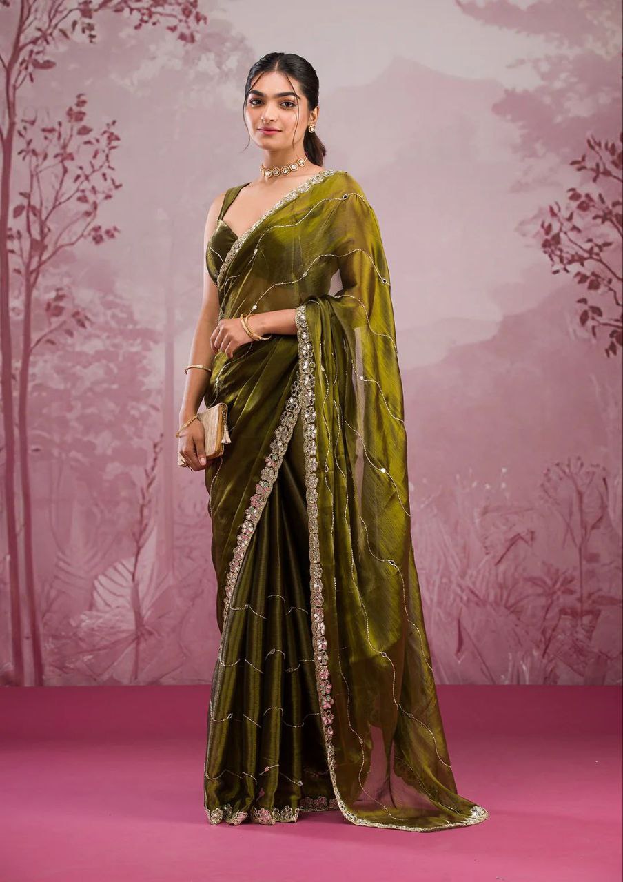 Jungle Green Designer Zimmy Choo Saree