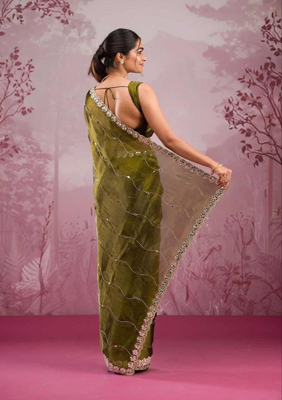 Jungle Green Designer Zimmy Choo Saree