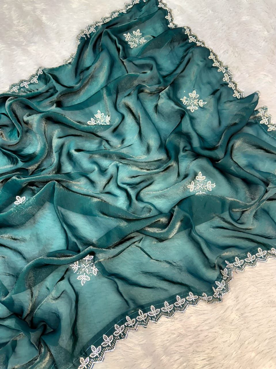 Jungle Green Party Wear Fandy Satin Silk Saree