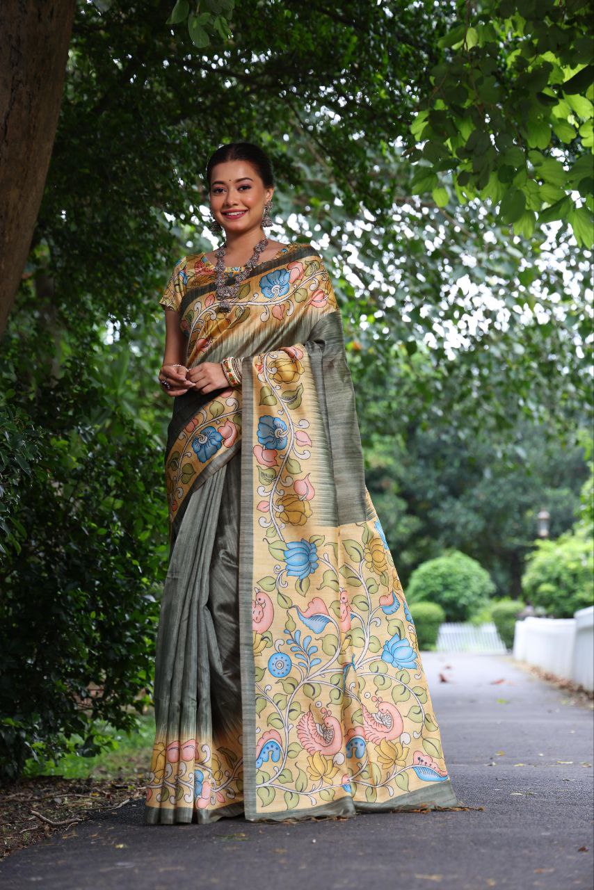 Kalamkari Printed Tussar Silk Saree