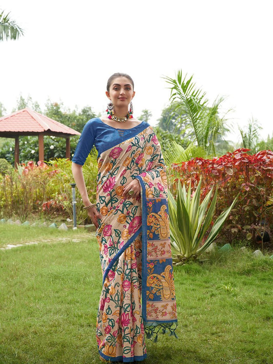 Kalamkari Printed Tussar Silk Saree