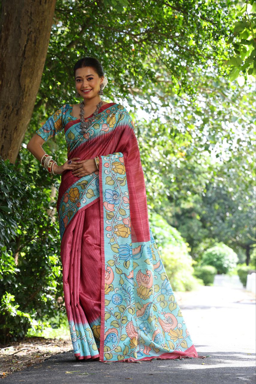 Kalamkari Printed Tussar Silk Saree