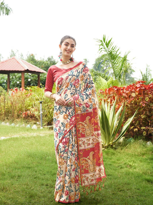 Kalamkari Printed Tussar Silk Saree