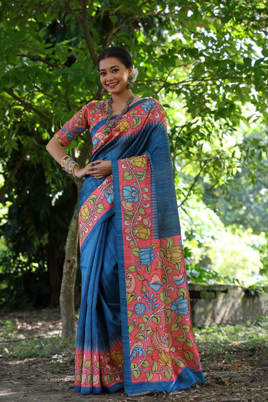 Kalamkari Printed Tussar Silk Saree