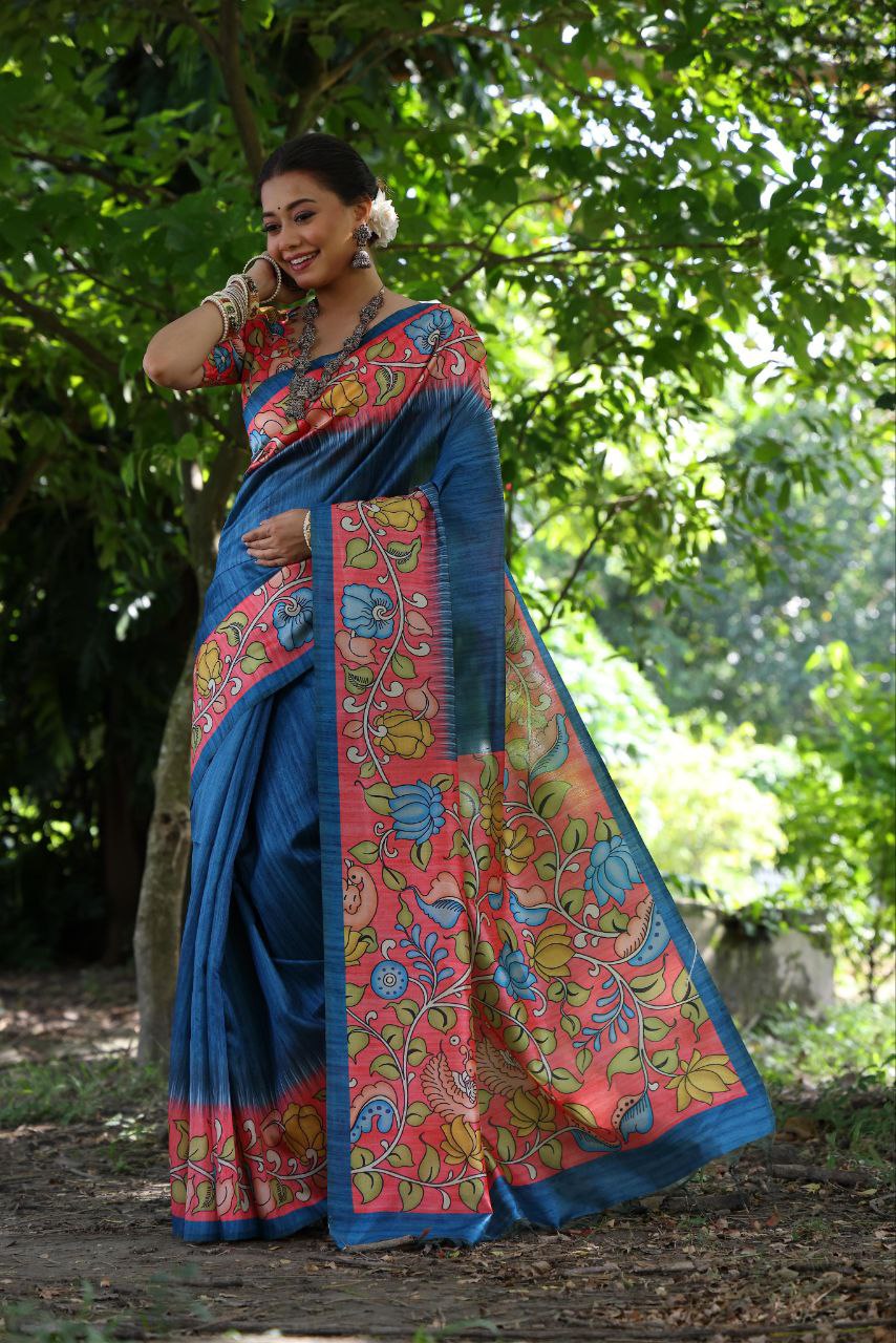 Kalamkari Printed Tussar Silk Saree