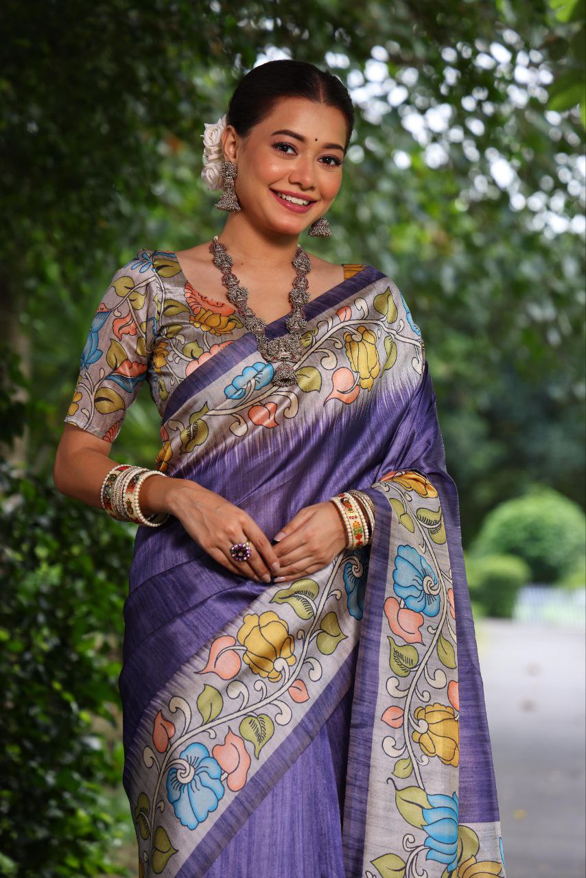 Kalamkari Printed Tussar Silk Saree