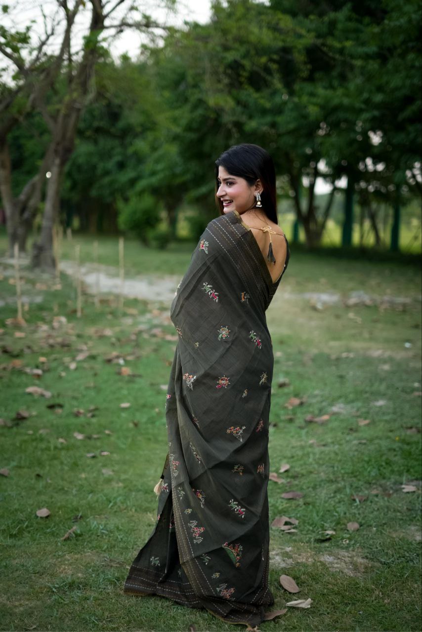 Black Khadee Tussar Silk Saree