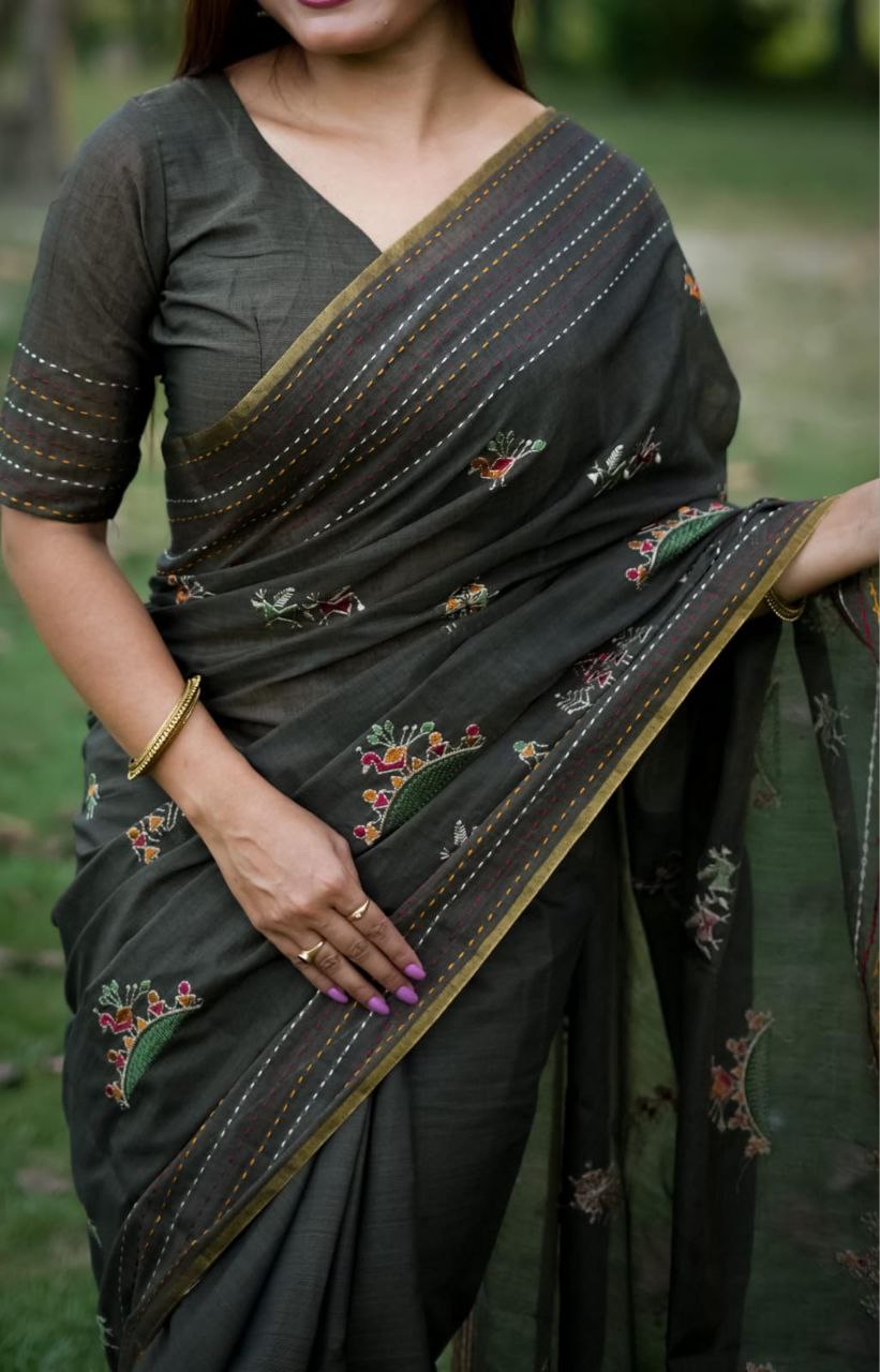 Black Khadee Tussar Silk Saree