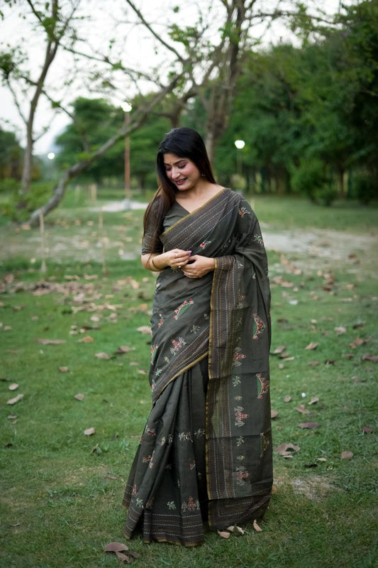 Black Khadee Tussar Silk Saree