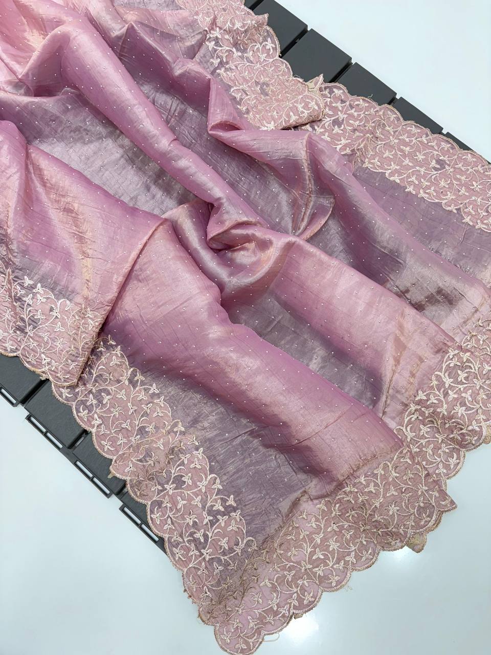 Lavender Designer Cunchy Silk Saree