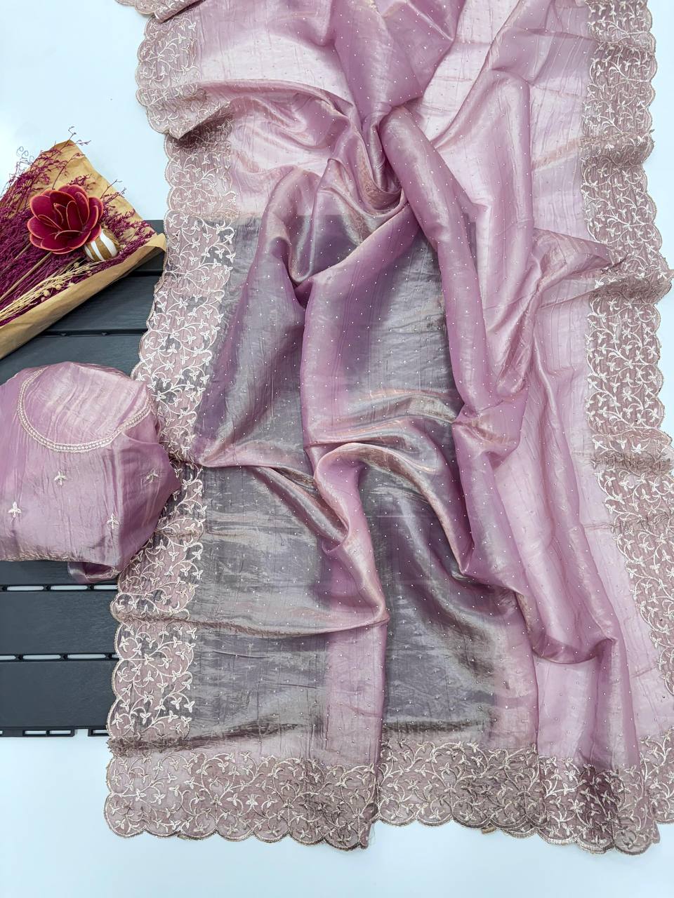 Lavender Designer Cunchy Silk Saree