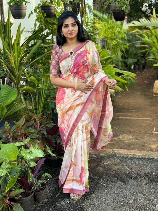 Digital Printed Linen Saree